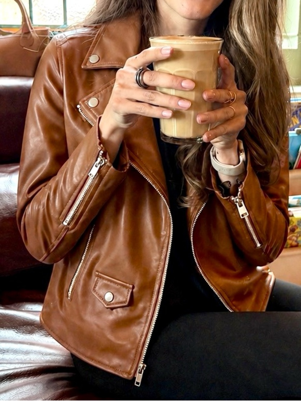 None West Camel Brown Moto Jacket Size Small